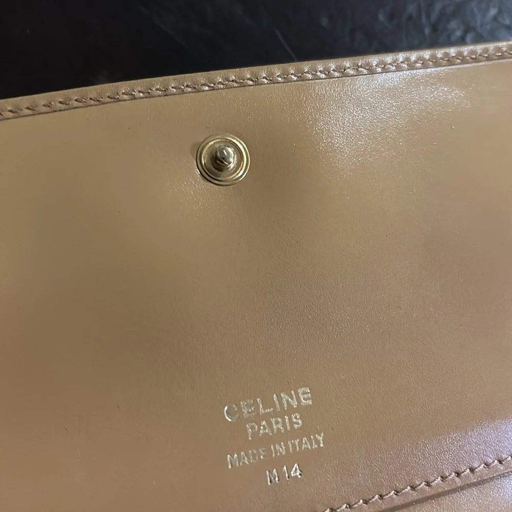 Authentic CELINE Kisslock vintage wallet Macadam Beige